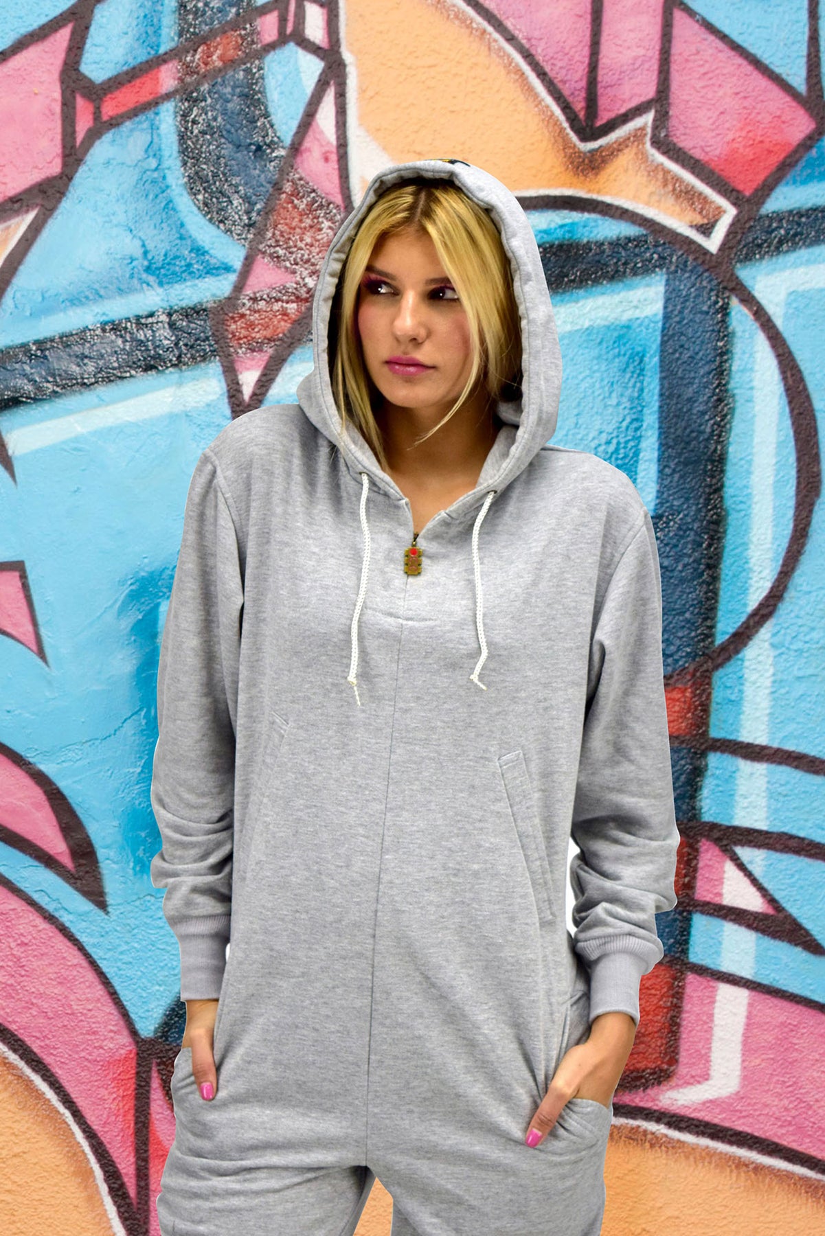 ROR WOMENS BEARHUG HOODIE JUMPSUIT GREY HEATHER ACID NYC