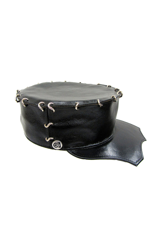 ACID-GLASCOW- 3” LEATHER BLACK HAT- SCALLOP BRIM