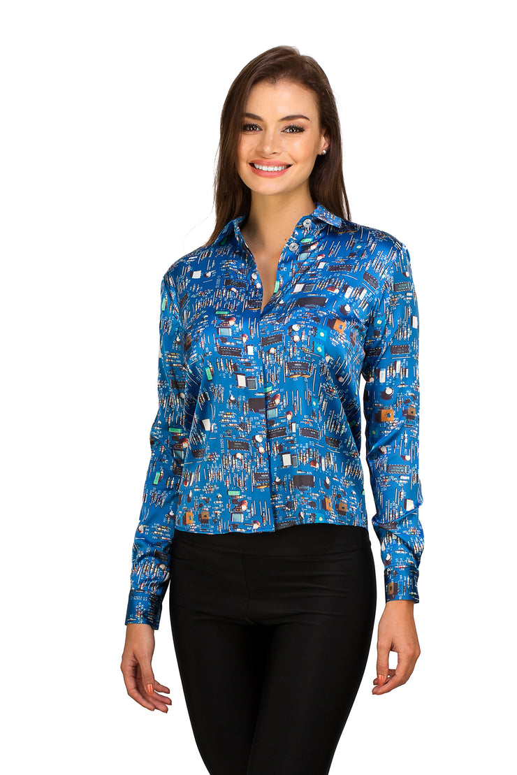 DIONE BLOUSE - BLUE CIRCUITBOARD