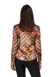 Edgy brick print silk button-up blouse