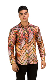 mens brick pattern button up silk shirt