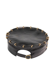ACID  -GLASGOW - 3" BLACK LEATHER HAT W/GOLD LINKS - SCALLOPED  BRIM