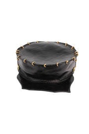ACID  -GLASGOW - 3" BLACK LEATHER HAT W/GOLD LINKS - SCALLOPED  BRIM