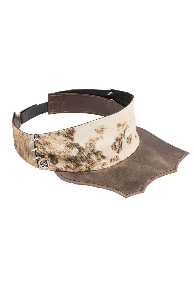 ACID - RANDALL - DISTRESSED LEATHER/FUR VISOR W/SILVER LINKS - SCALLOPED BRIM