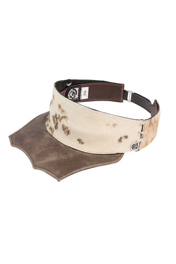 ACID - RANDALL - DISTRESSED LEATHER/FUR VISOR W/SILVER LINKS - SCALLOPED BRIM