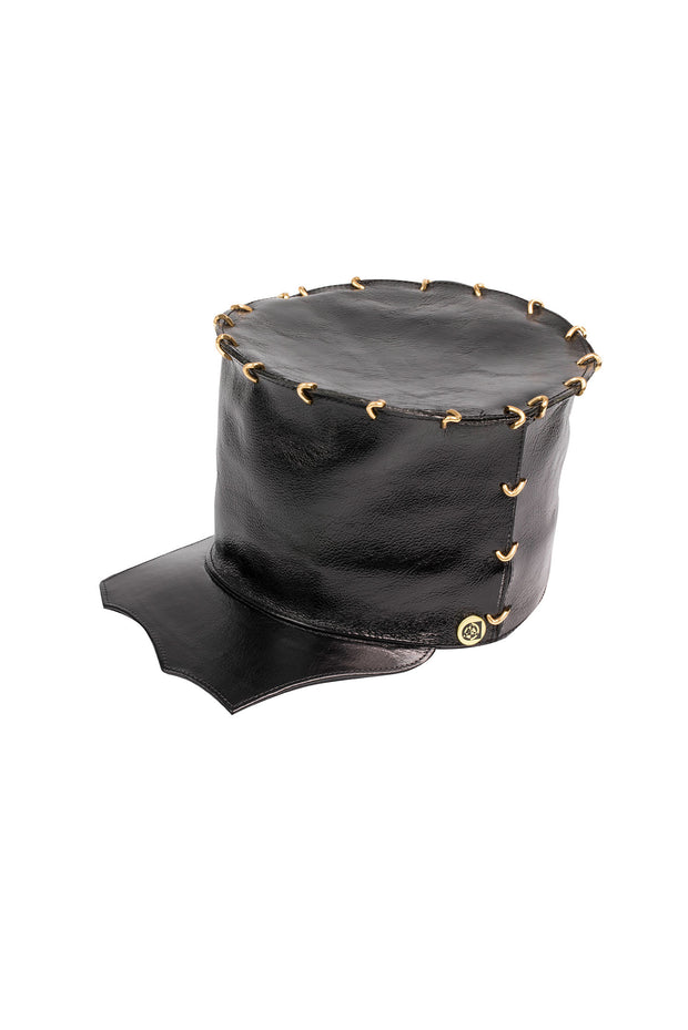 ACID - BRIXTON - 5” BLACK LEATHER HAT W/GOLD LINKS - SCALLOP  BRIM