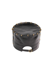 ACID - BRIXTON - 5” BLACK LEATHER HAT W/GOLD LINKS - SCALLOP  BRIM
