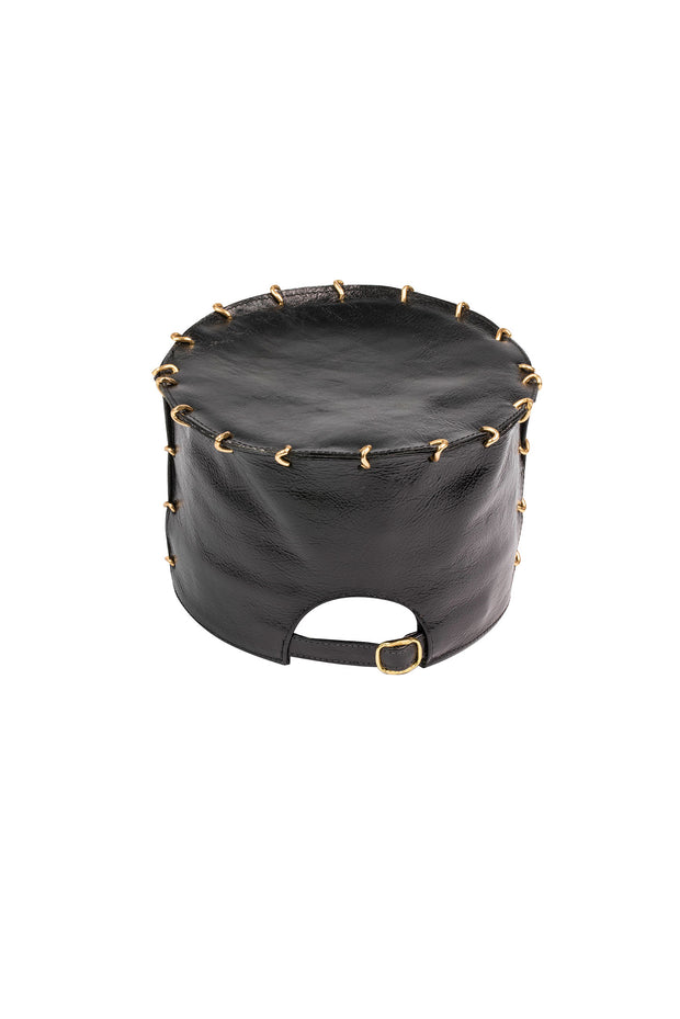 ACID - BRIXTON - 5” BLACK LEATHER HAT W/GOLD LINKS - SCALLOP  BRIM