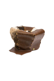 ACID - KINGSTON - 9" BROWN TEXTURED LEATHER/FUR W/GOLD LINKS - SCALLOPED BRIM