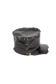 ACID - BRIXTON - 5” BLACK LEATHER HAT W/GOLD LINKS - SCALLOP  BRIM