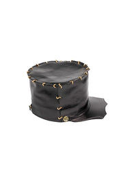 ACID - BRIXTON - 5” BLACK LEATHER HAT W/GOLD LINKS - SCALLOPED  BRIM