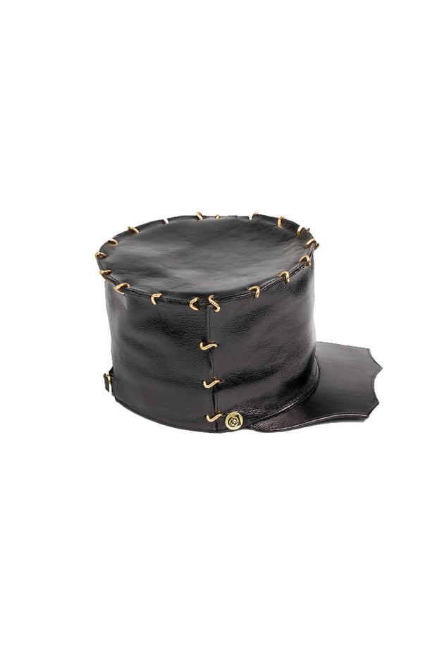 ACID - BRIXTON - 5” BLACK LEATHER HAT W/GOLD LINKS - SCALLOP  BRIM