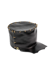 ACID - BRIXTON - 5” BLACK LEATHER HAT W/GOLD LINKS - SCALLOP  BRIM