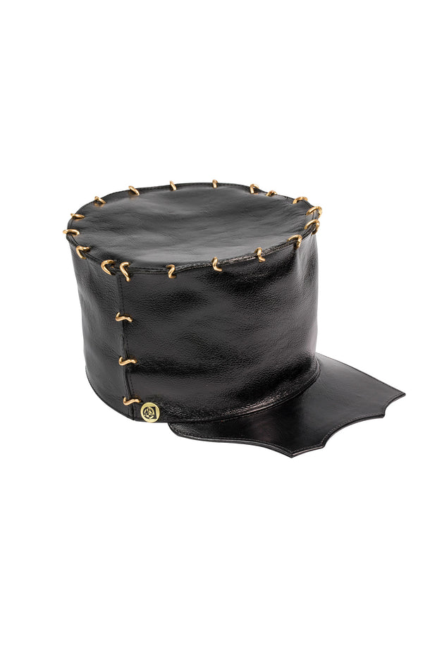 ACID - BRIXTON - 5” BLACK LEATHER HAT W/GOLD LINKS - SCALLOPED  BRIM