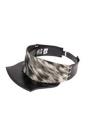 ACID - HOLSTEIN - 3" BLACK LEATHER/FUR VISOR W/SILVER LINKS - SMOOTH BRIM