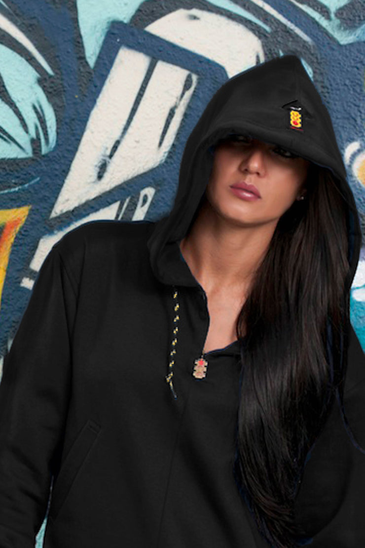 ROR - BEARHUG WOMEN'S HOODIE JUMPSUIT - POLY/FLEECE - BLACK