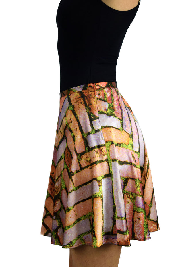 vibrant green brick print a-line skirt