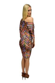 off-the-shoulder brick pattern dress