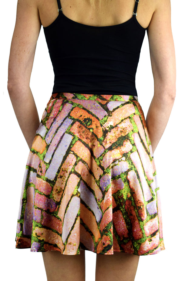 vibrant green brick print a-line skirt