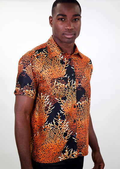 mens fire coral button-up shirt