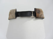 ACID - RANDALL - DISTRESSED LEATHER/FUR VISOR W/SILVER LINKS - SCALLOPED BRIM