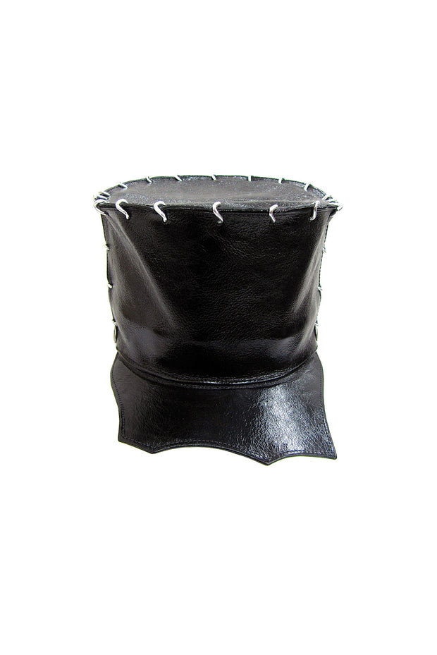 ACID- BRIXTON- 5” BLACK LEATHER HAT W/ SILVER LINKS - SCALLOP BRIM