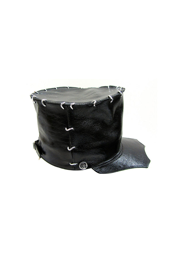 ACID- BRIXTON- 5” BLACK LEATHER HAT W/ SILVER LINKS - SCALLOP BRIM