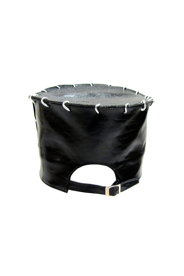 ACID- BRIXTON- 5” BLACK LEATHER HAT W/ SILVER LINKS - SCALLOP BRIM