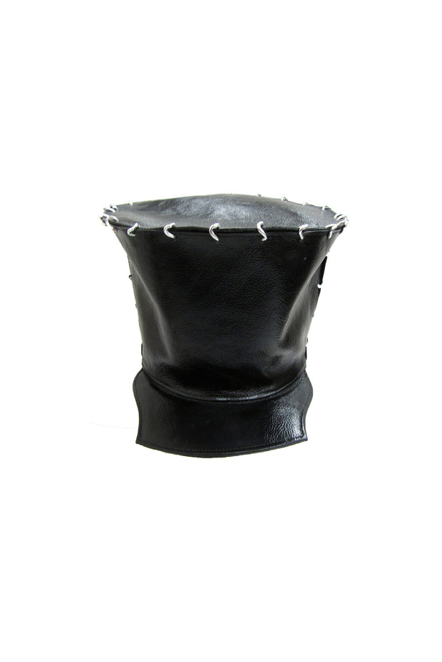 ACID- BROOKLYN- 7”LEATHER HAT- BLACK W/ SILVER LINKS - SMOOTH BRIM