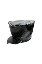 ACID- BROOKLYN- 7”LEATHER HAT- BLACK W/ SILVER LINKS - SMOOTH BRIM