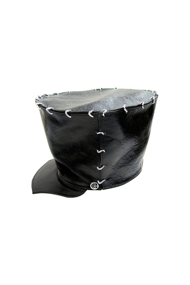 ACID- BROOKLYN- 7”LEATHER HAT- BLACK W/ SILVER LINKS - SMOOTH BRIM