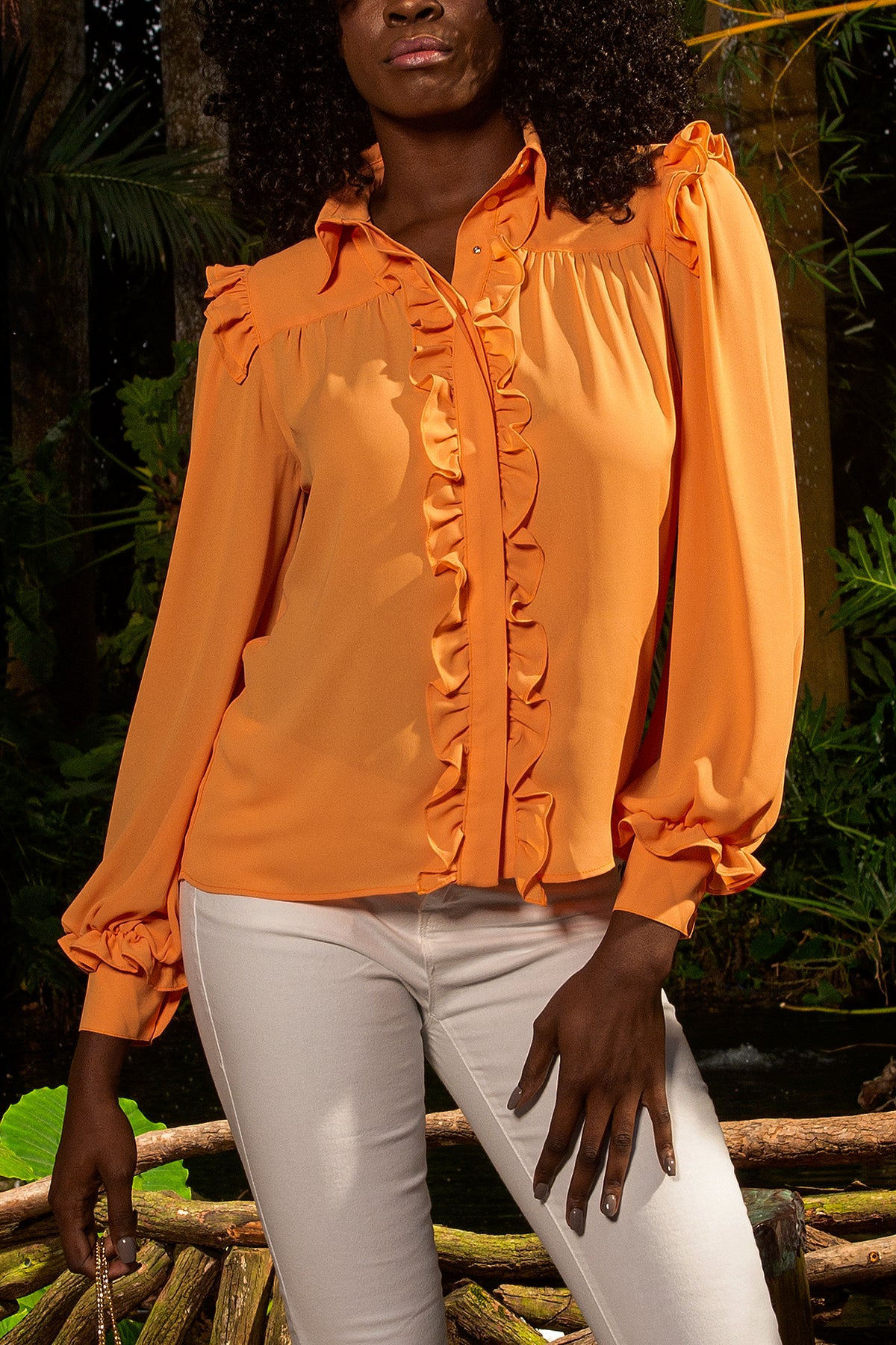 peach ruffle blouse