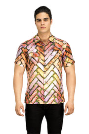 criss cross brick pattern button up men’s shirt