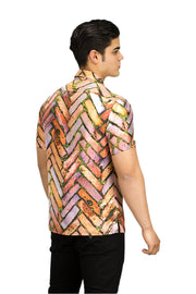 criss cross brick pattern button up men’s shirt